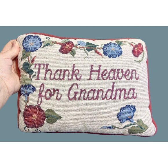 Grandma Gift VTG Embroidered Throw Pillow "Thank Heaven for Grandma" Cottage - Picture 1 of 6